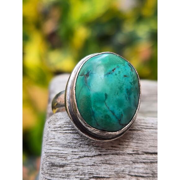 Vintage Sterling Silver Oval Turquoise Modernist Ring Size 6.75 - Picture 9 of 9